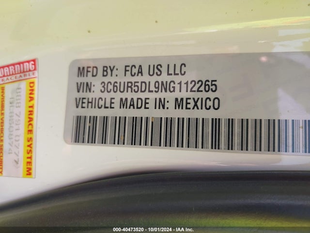 3C6UR5DL9NG112265 RAM 2500 Big Horn  4x4 6'4 Box