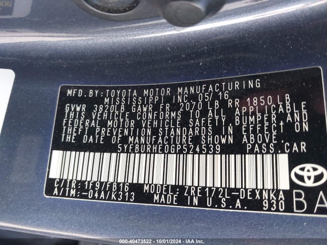 Toyota Corolla Le Plus 2016 5YFBURHE0GP524539 Image 9