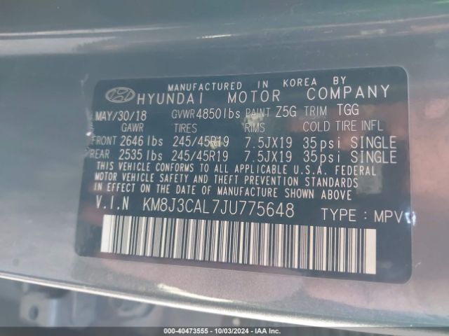 KM8J3CAL7JU775648 Hyundai Tucson Sport