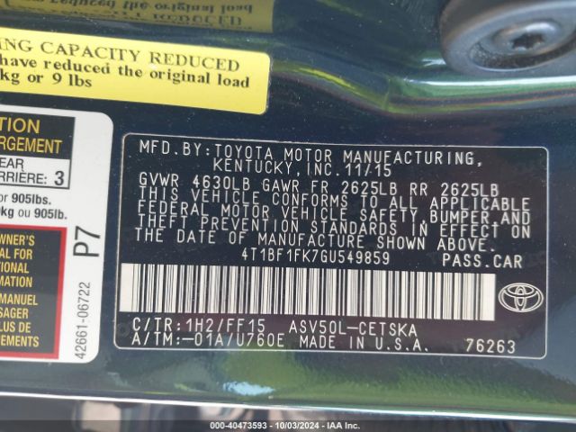 4T1BF1FK7GU549859 Toyota CAMRY SE
