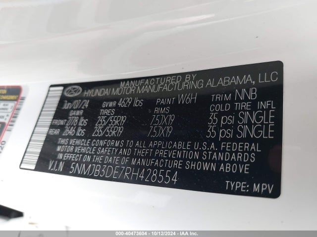 Hyundai TUCSON SEL 2024 5NMJB3DE7RH428554 Image 9