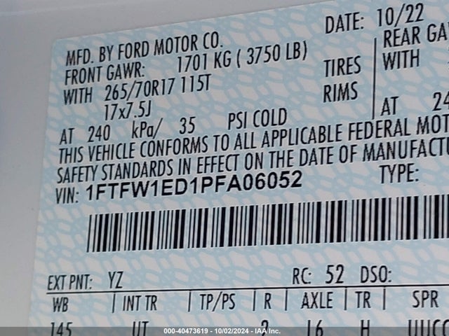 Ford F-150 Xlt 2023 1FTFW1ED1PFA06052 Image 9
