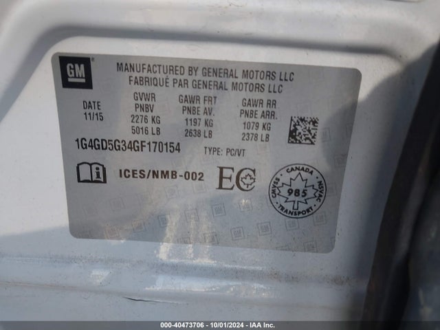 1G4GD5G34GF170154 Buick Lacrosse Premium I