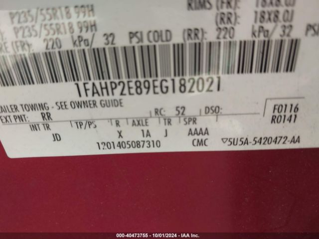 1FAHP2E89EG182021 Ford TAURUS SEL