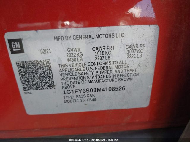 1G1FY6S03M4108526 Chevrolet Bolt Ev Fwd Lt