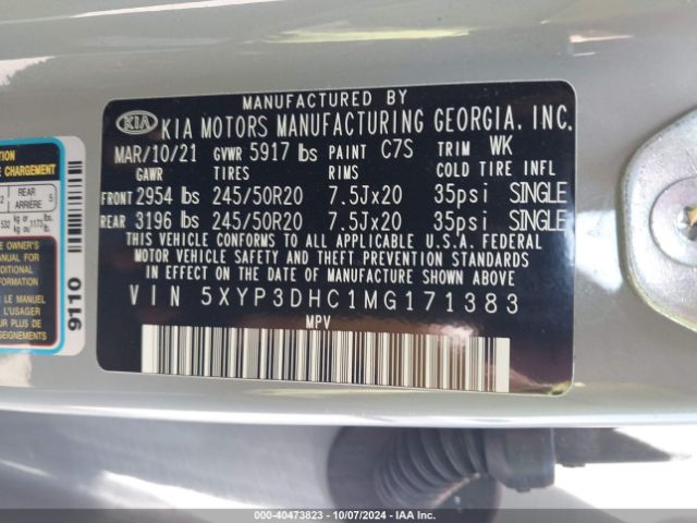 5XYP3DHC1MG171383 KIA Telluride Ex