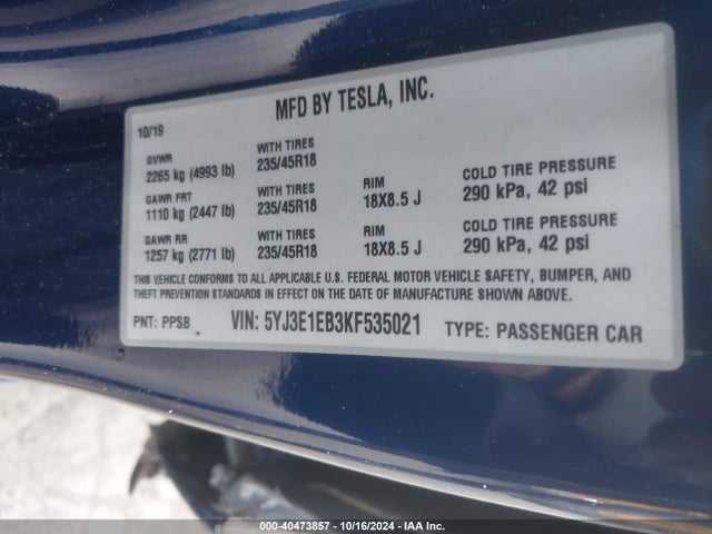 2019 TESLA MODEL 3 5YJ3E1EB3KF535021 Photo 8