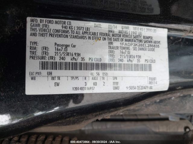 1FADP3K28EL286835 Ford FOCUS SE