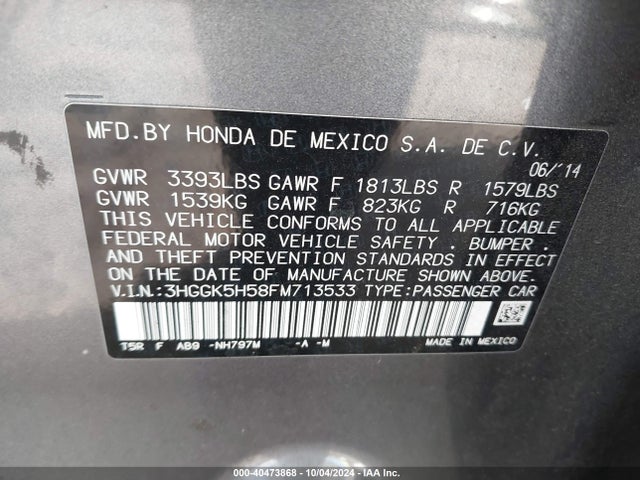 3HGGK5H58FM713533 Honda l15b1
