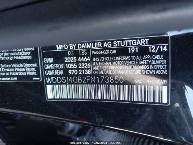 WDDSJ4GB2FN173850 Mercedes-Benz CLA 250 4MATIC