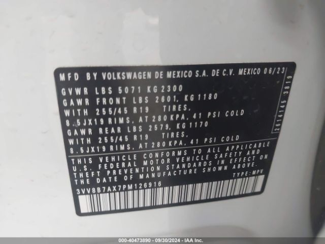 3VV8B7AX7PM126916 Volkswagen Tiguan 2.0t Se R-line Black