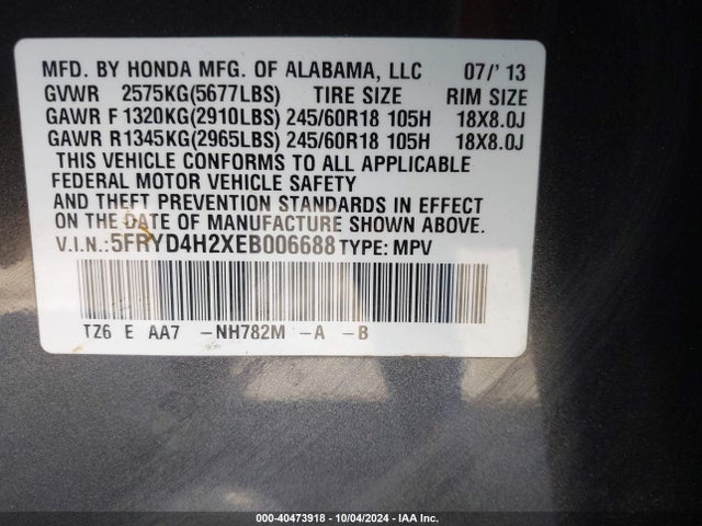 Acura MDX 2014 5FRYD4H2XEB006688 Image 9