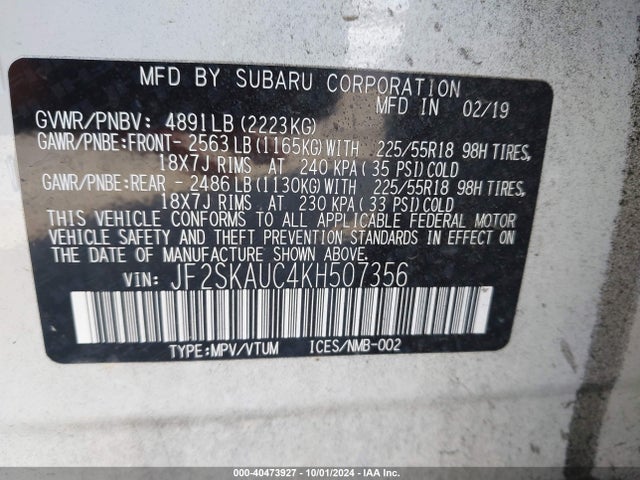 JF2SKAUC4KH507356 Subaru Forester Limited