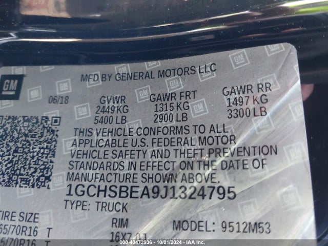 Chevrolet Colorado Wt 2018 1GCHSBEA9J1324795 Image 9