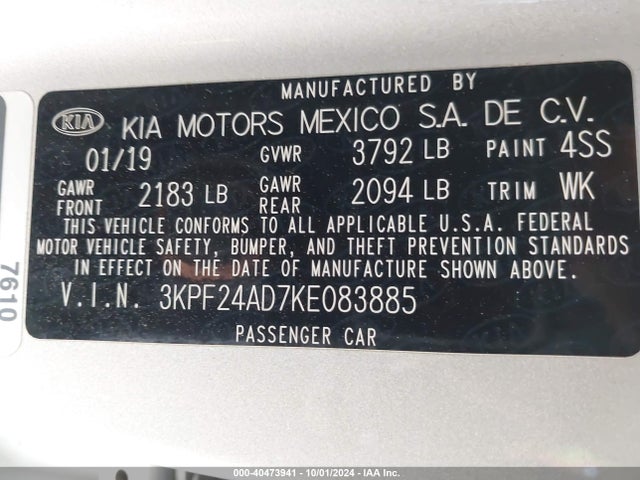 KIA Forte Lxs 2019 3KPF24AD7KE083885 Image 9