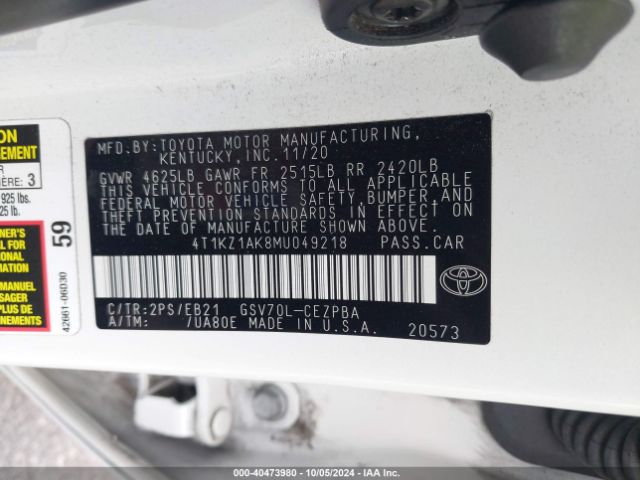 4T1KZ1AK8MU049218 Toyota CAMRY TRD