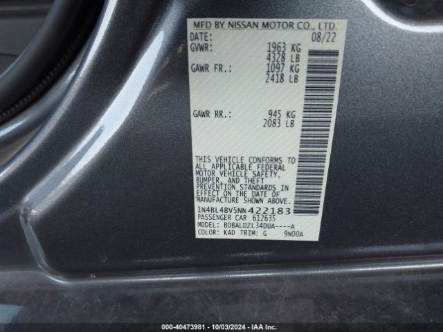 2022 NISSAN ALTIMA 1N4BL4BV5NN422183 Photo 8