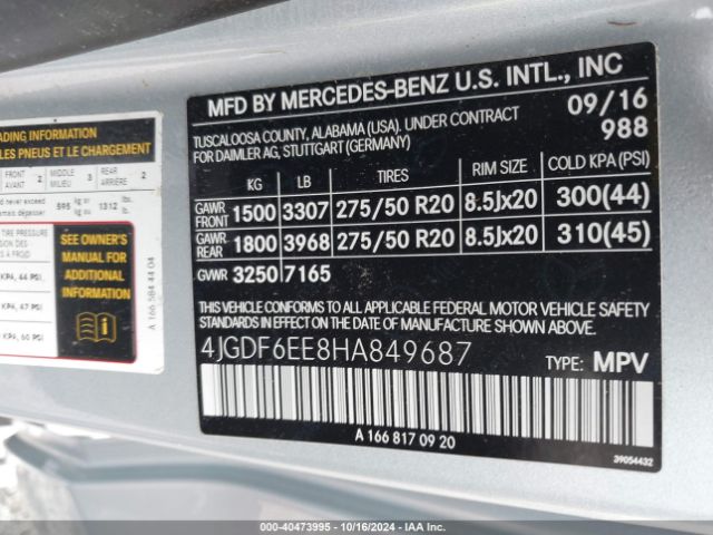 4JGDF6EE8HA849687 Mercedes-Benz Gls 450 4matic