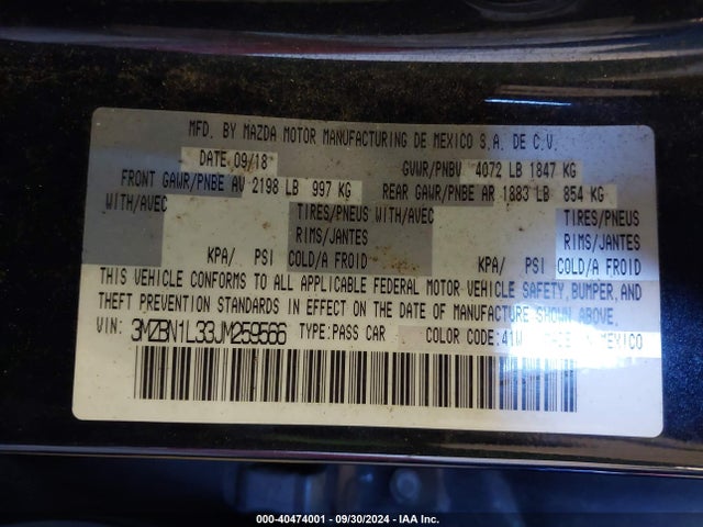 3MZBN1L33JM259566 Mazda Mazda3 Touring