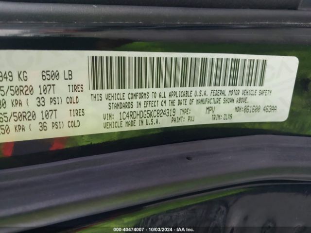 1C4RDHDG5KC824319 Dodge Durango Gt Plus Rwd