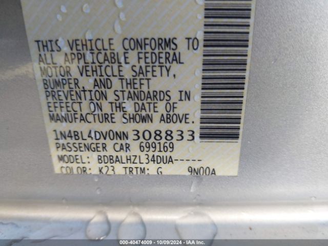 1N4BL4DV0NN308833 Nissan Altima Sv Fwd