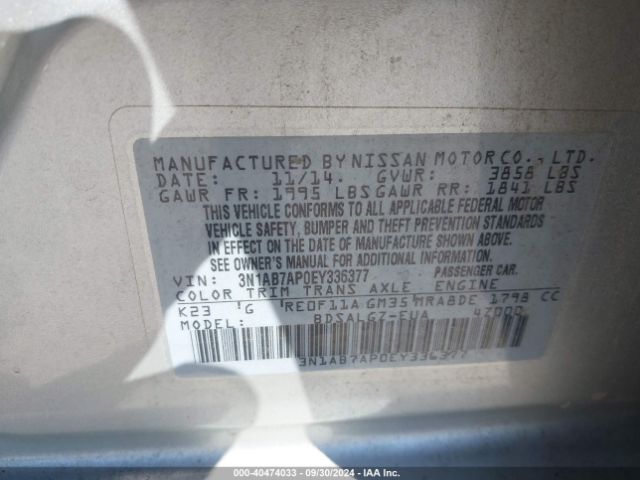 3N1AB7AP0EY336377 Nissan SENTRA SL