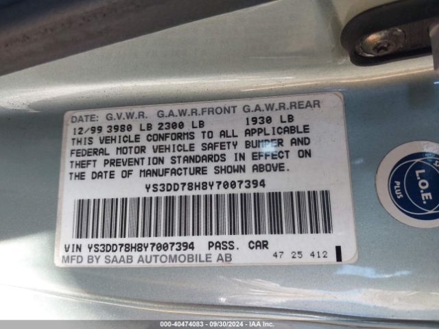 2000 SAAB 9-3 YS3DD78H8Y7007394 Photo 8
