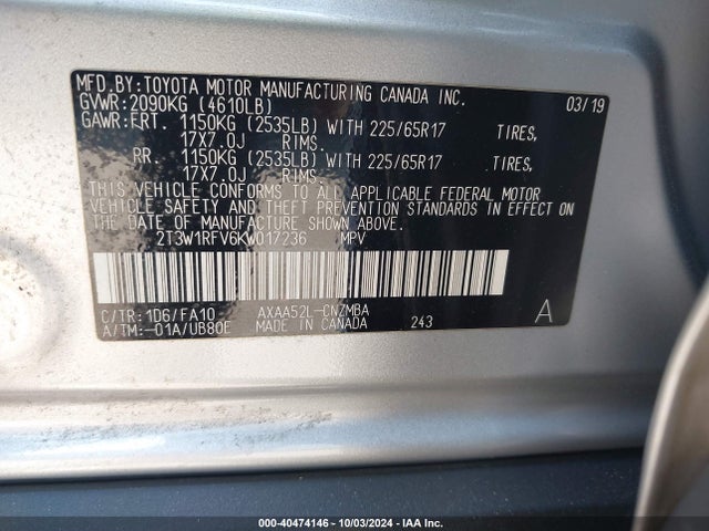 Toyota Rav4 Xle 2019 2T3W1RFV6KW017236 Image 9