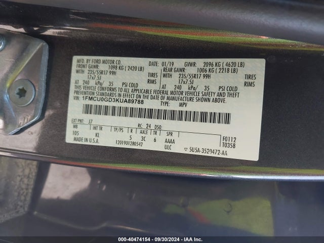 Ford ESCAPE SE 2019 1FMCU0GD3KUA89788 Image 9