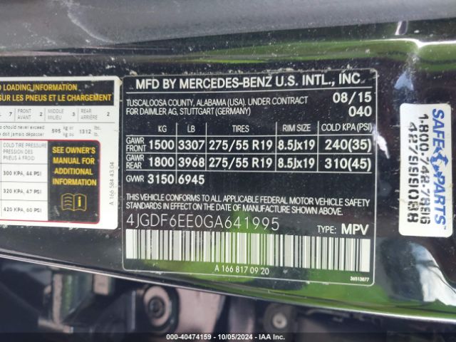 4JGDF6EE0GA641995 Mercedes-Benz Gl 450 4matic