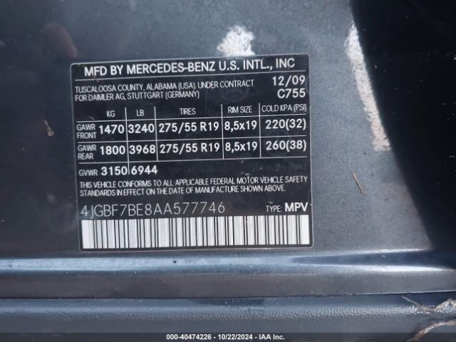 2010 MERCEDES-BENZ GL 450 4JGBF7BE8AA577746 Photo 8