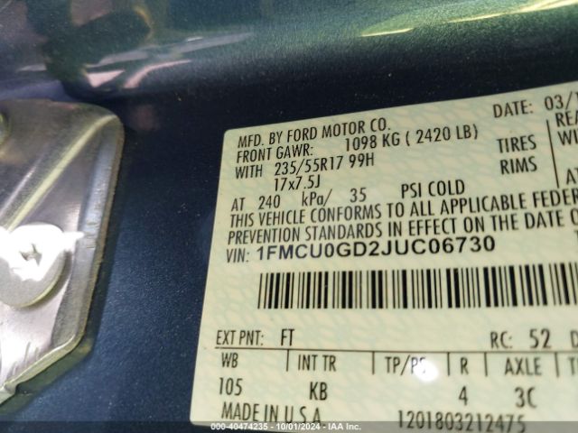 1FMCU0GD2JUC06730 Ford ESCAPE SE