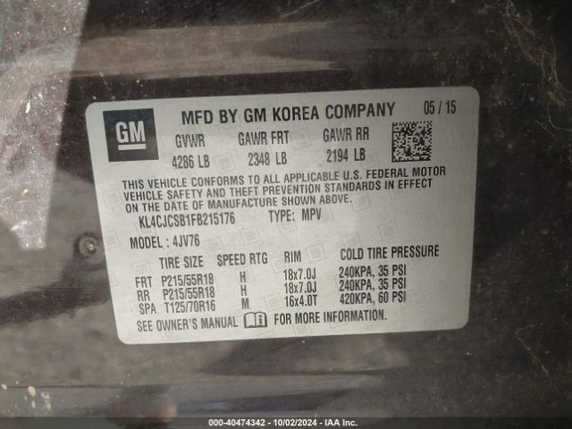KL4CJCSB1FB215176 Buick Encore Leather