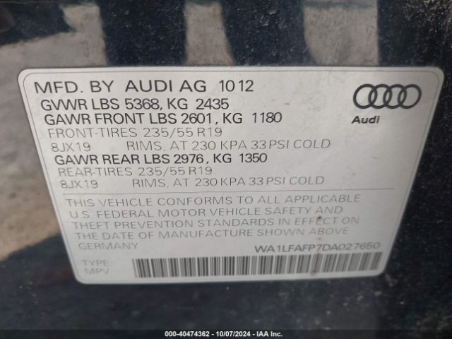 2013 AUDI Q5 WA1LFAFP7DA027650 Photo 8