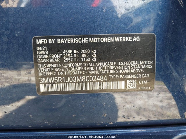 BMW 330I 2021 3MW5R1J03M8C02484 Image 9