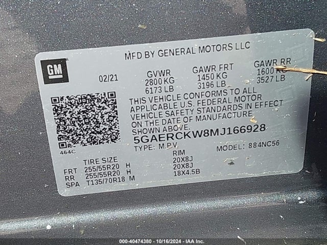 5GAERCKW8MJ166928 Buick Enclave Fwd Premium