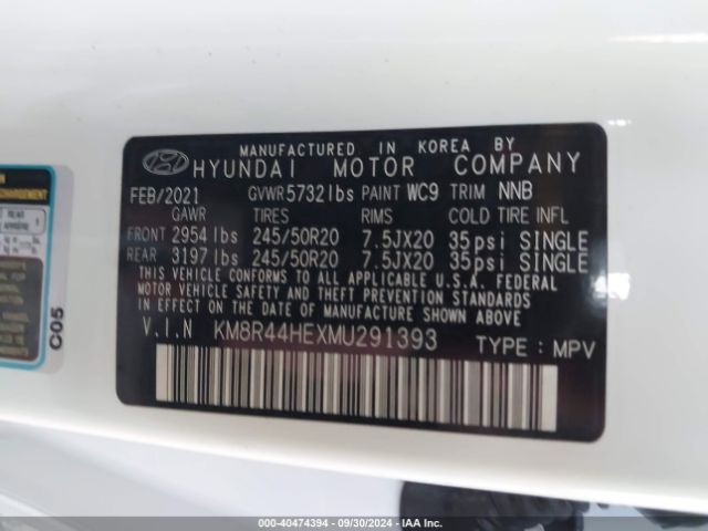 KM8R44HEXMU291393 Hyundai Palisade Sel