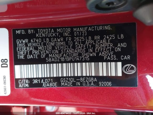 58ADZ1B19PU147315 Lexus ES 350