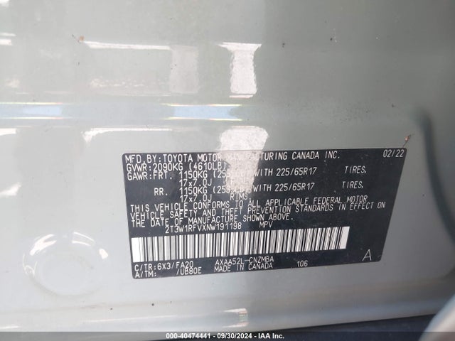 Toyota Rav4 Xle 2022 2T3W1RFVXNW191198 Image 9