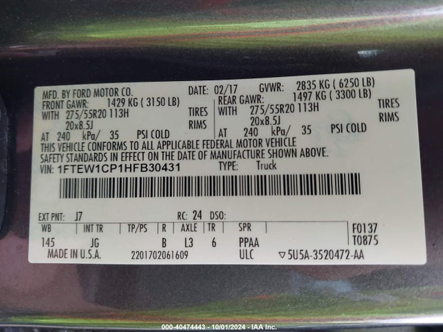 Ford F-150 Xl 2017 1FTEW1CP1HFB30431 Image 9