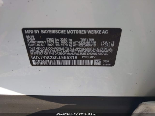 5UXTY3C03LLE55318 BMW X3 Sdrive30i