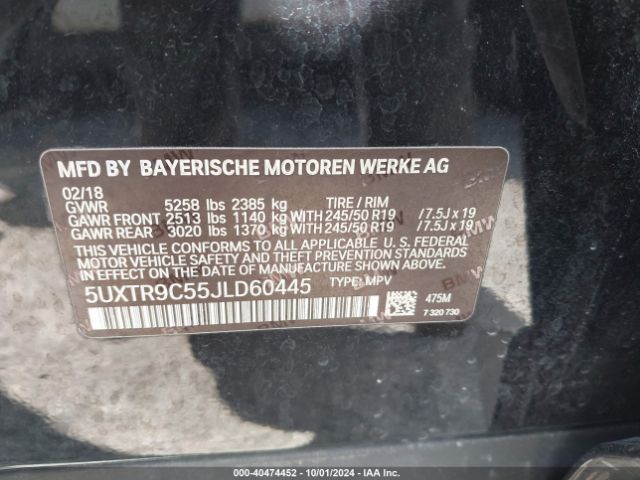 5UXTR9C55JLD60445 BMW X3 Xdrive30i