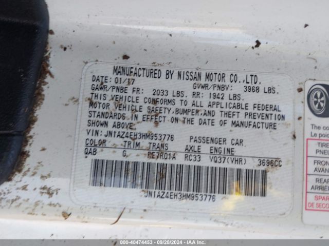 JN1AZ4EH3HM953776 Nissan 370Z