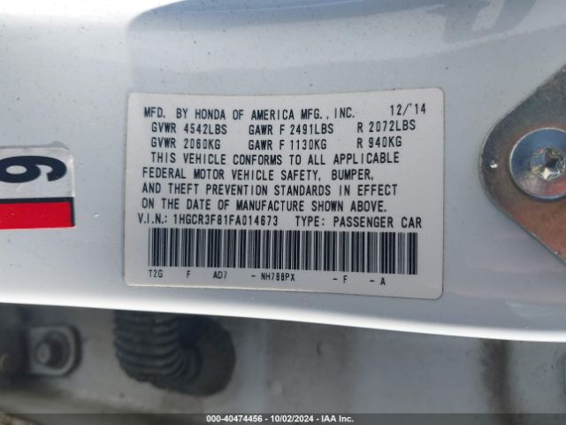 1HGCR3F81FA014673 Honda Accord Ex-l V-6