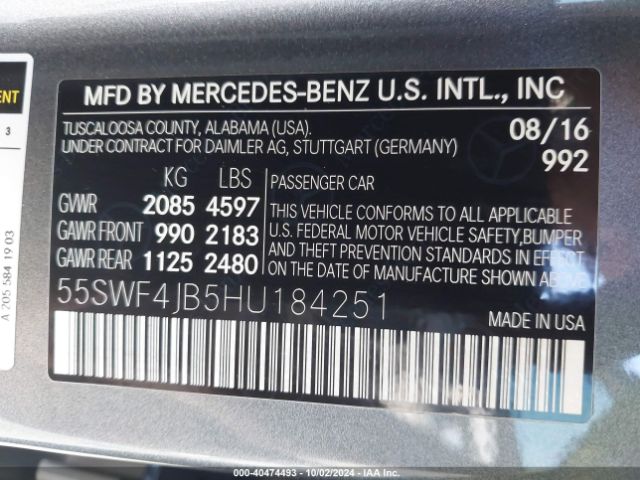 55SWF4JB5HU184251 Mercedes-Benz C 300 Luxury/sport