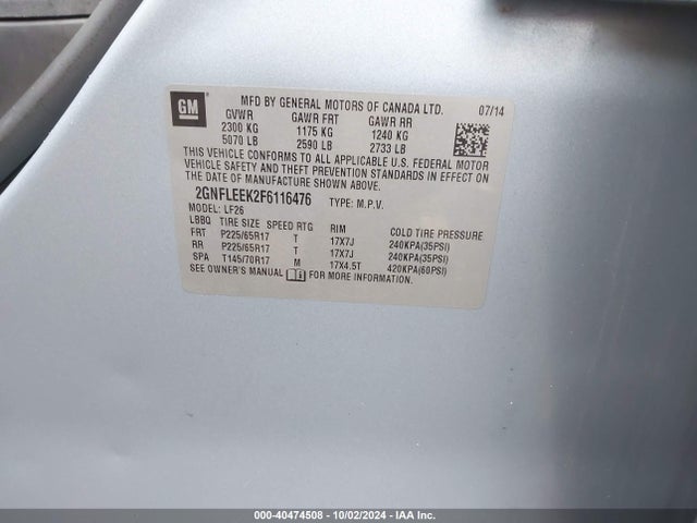 Chevrolet EQUINOX LS 2015 2GNFLEEK2F6116476 Image 9