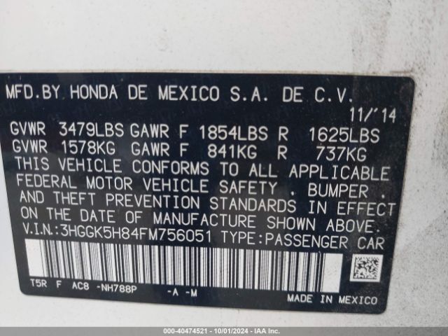 3HGGK5H84FM756051 Honda Fit Ex/ex-l
