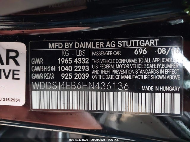 WDDSJ4EB6HN436136 Mercedes-Benz CLA 250