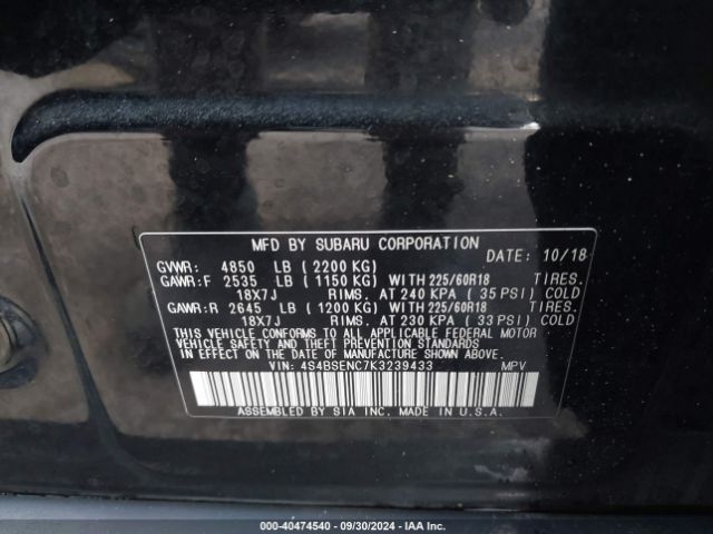 4S4BSENC7K3239433 Subaru Outback 3.6r Limited