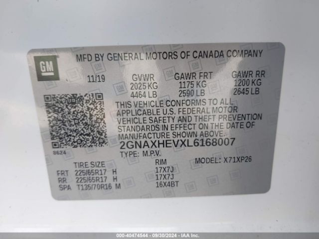 2GNAXHEVXL6168007 Chevrolet Equinox Fwd Ls
